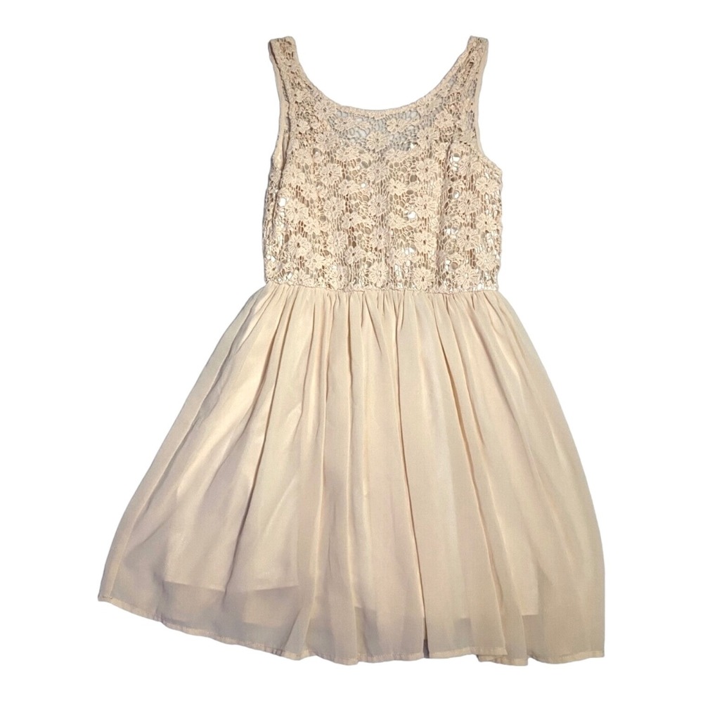 Lush Womens Large Peach Lace A Line Dress Sleeveless Lined Knee Length